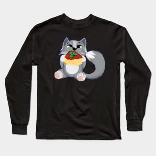 cat eating noodles Long Sleeve T-Shirt